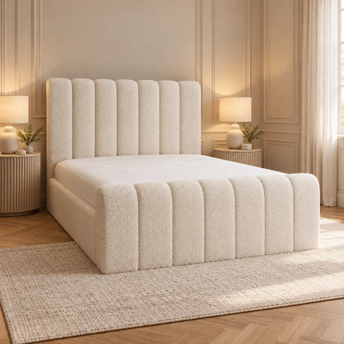 Luxury teddy fabric panel bed - fabric,