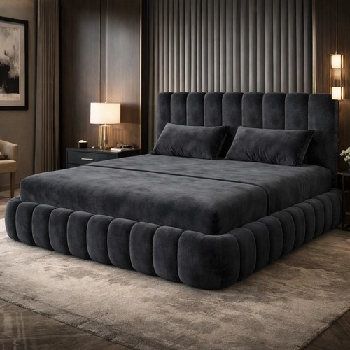 Teddy plush velvet ottoman - ottoman, bed