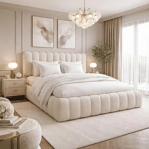 Boucle fabric bed frame - boucle,