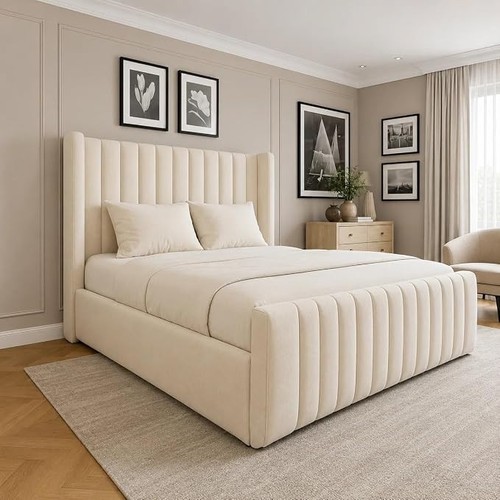 Winged panel plush velvet bed - plush,